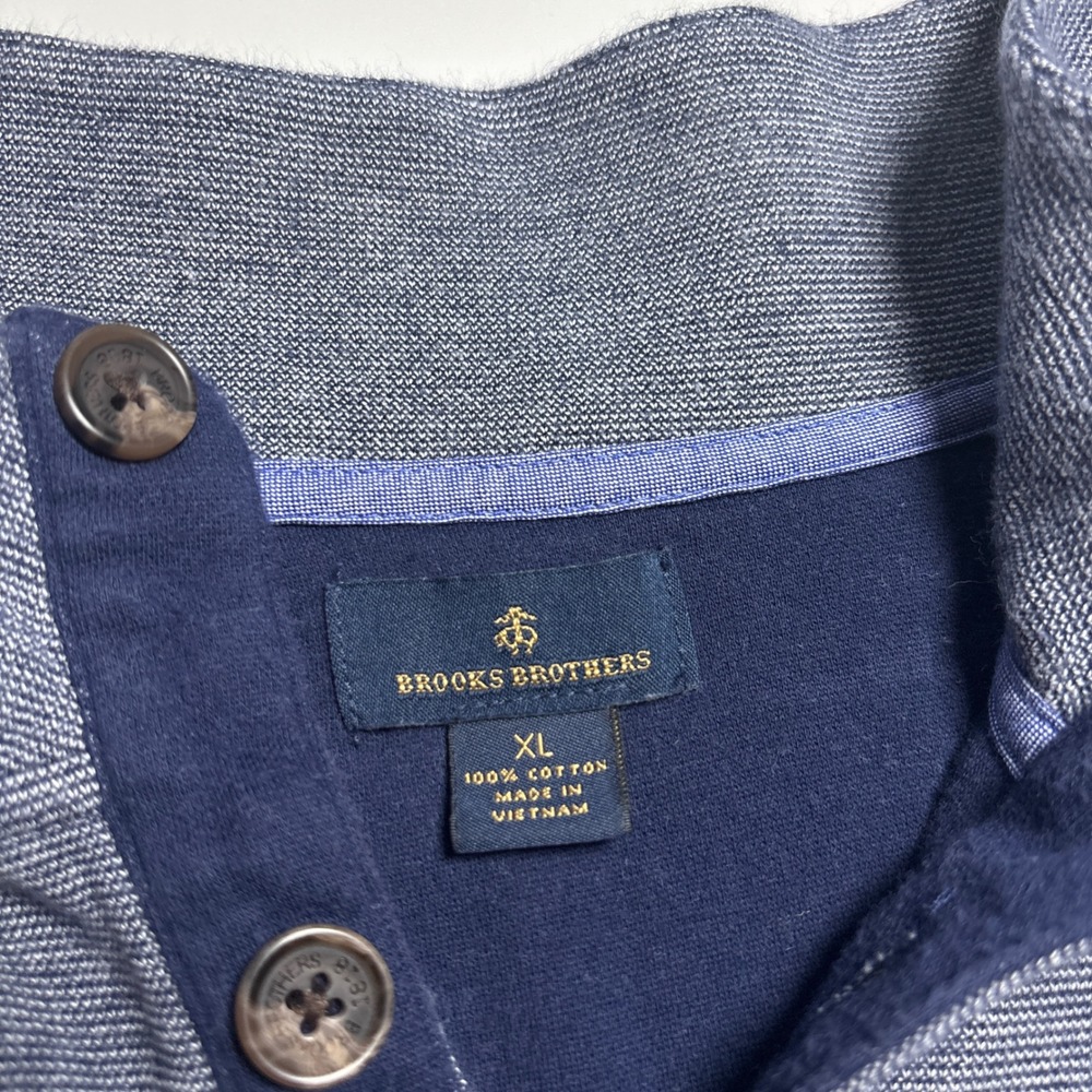 Brooks Brothers Mock Neck Henley Men's XL Blue Gray Cotton Knit Pullover Shirt - Picture 6 of 7